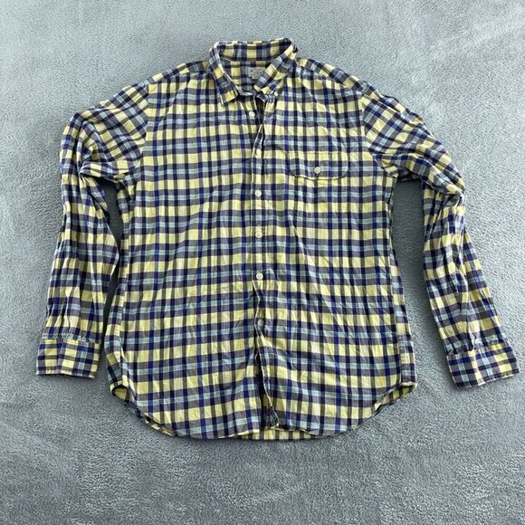 J.Crew Mens Madras Plaid Button-Down Shirt Size L Yellow & Blue 5252 - Picture 1 of 8